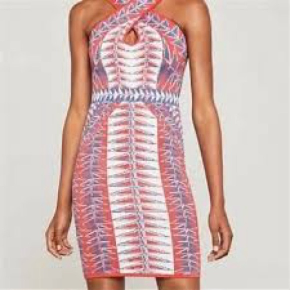 BCBGMaxAzria Padma knit crossover halter bandage dress